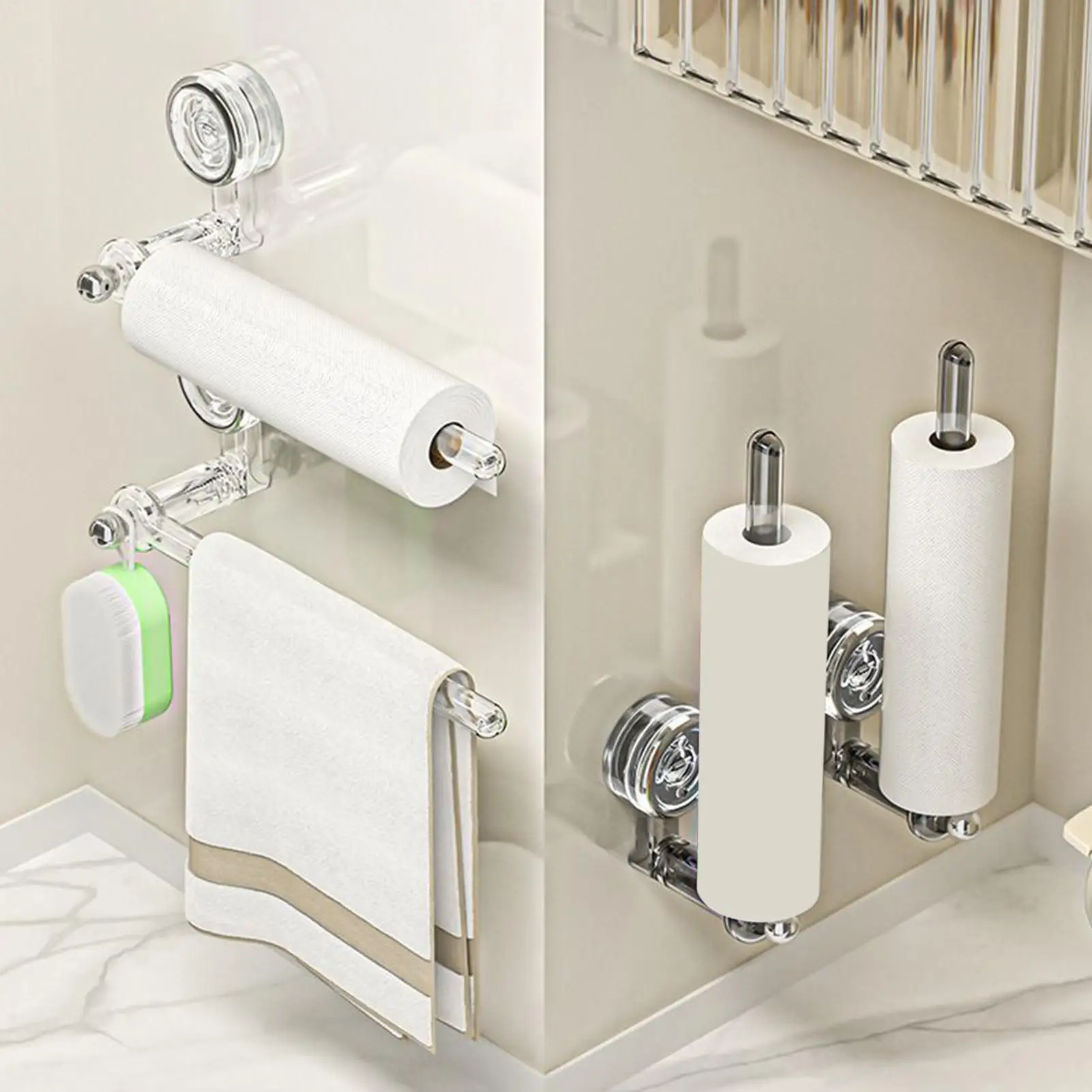 

Suction Cup Paper Towel Holder Wall Mount Rotatable No Drill Kitchen Bathroom Organizer For Toilet Tissue Napkins Cling Film