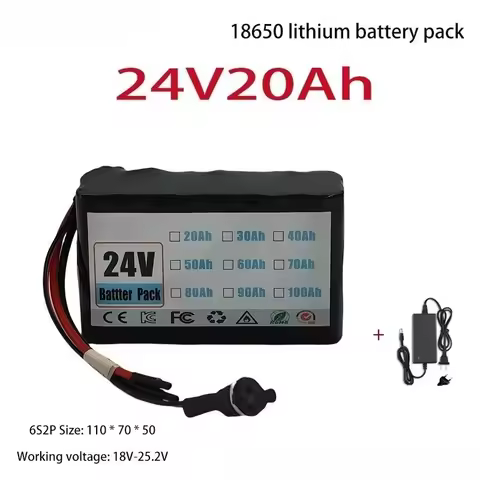 24V20Ah Lithium Battery Pack 6S2P New Battery Unit+BMS Performance Stable Charging Long Range Lithium Battery