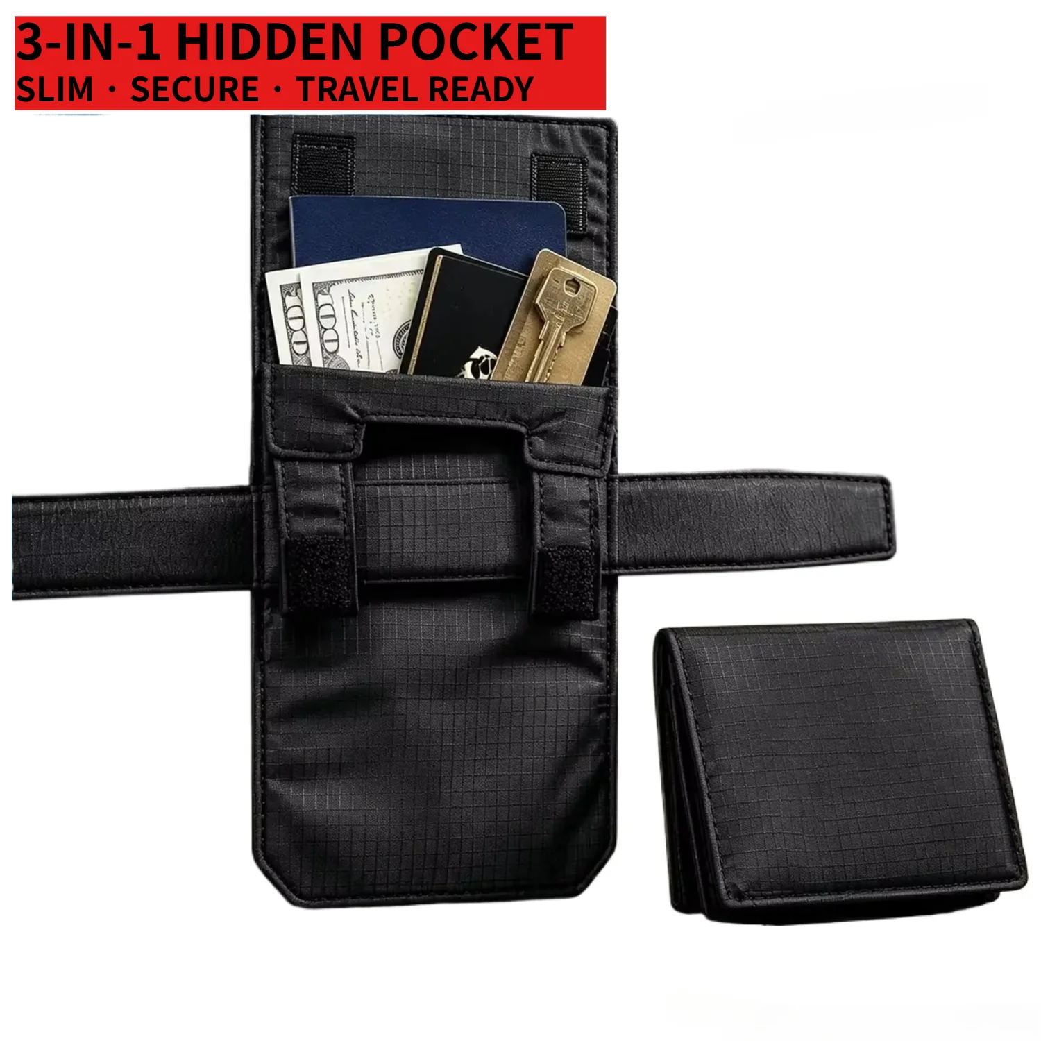 3IN1 Hidden Belt Pouch Travel Belt Wallet Hidden Anti-Theft Passport Pouch Slim Travel Security Belt Wallet for Cash Cards