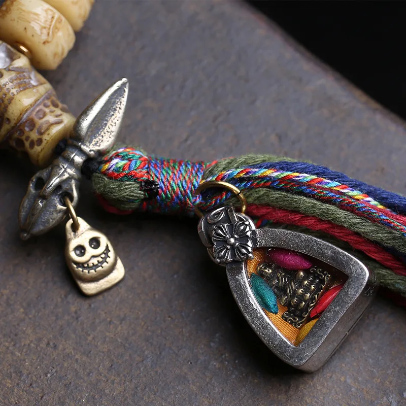 Handheld Prayer Made Of Reconstituted Yak Bone With Buddha'S Hand And Shituo Lin Three-Way Beads