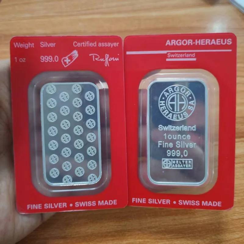 Non Magnetic 1 Oz Silver Bar Replica Argor Heraeus Silver Bullion  Zinc Alloy Metal Bar for Collectors, Display & Home Decor