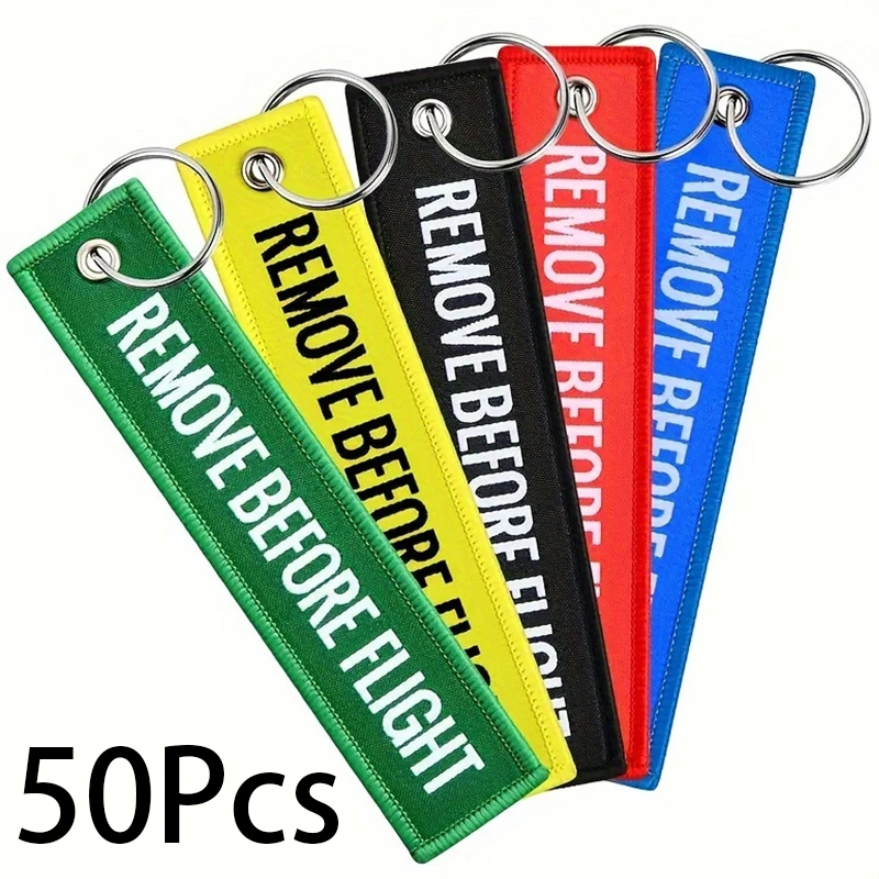 50Pcs Colored Air Gift Woven Label Keychain REMOVE BEFORE FLIGHT Commemorative Keychain