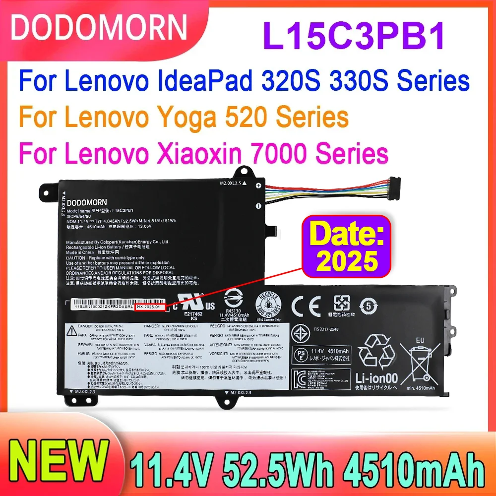 DODOMORN L15C3PB1 batería del ordenador portátil para Lenovo IdeaPad 330S-15IKB 330S-14IKB 320S-15ISK L15M3PB0 L15C3PB1 L15L3PB0 11,4 V 52.5Wh