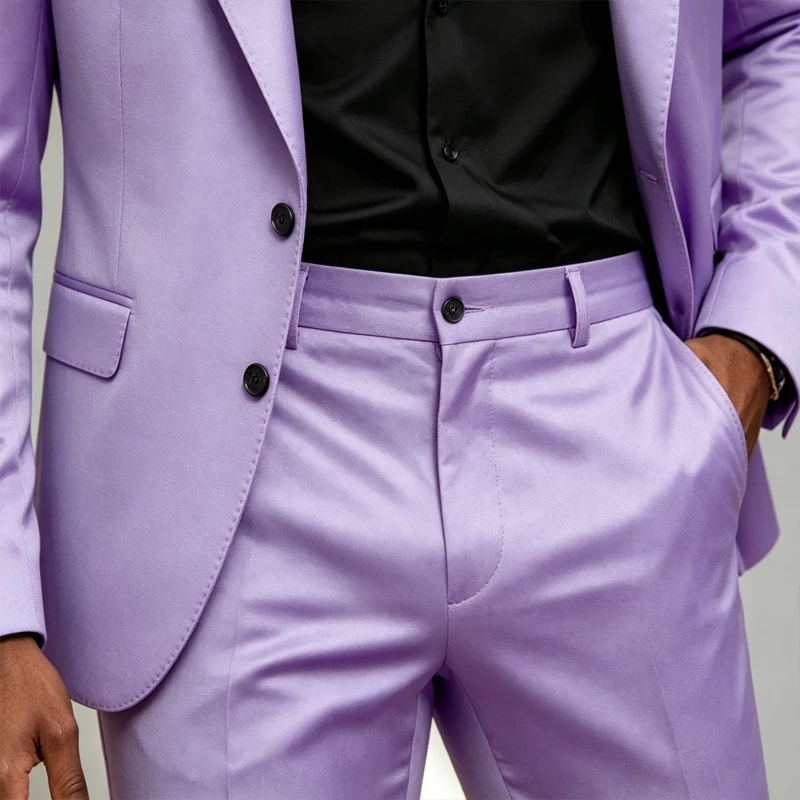 Luxury Men's Satin Suit 2 Piece Notch Lapel 2 Button Blazer Shiny Wide Leg Flared Pants Set Formal Tuxedo For Prom Wedding Party - view 6