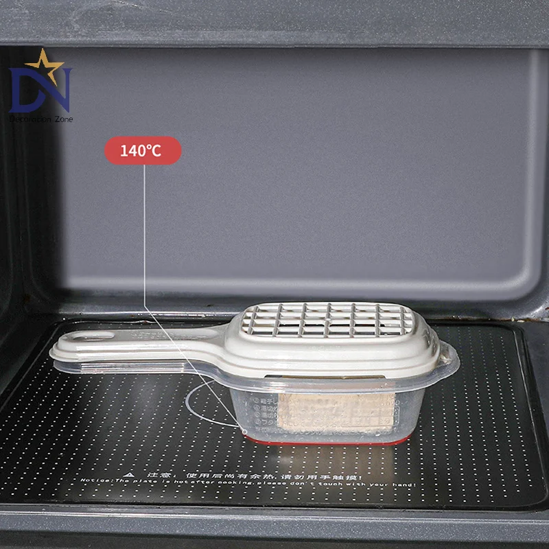 Microwave Rice Cake Heating Box With Handle Steaming Box Steamer Vessel Tofu Drain Box Fruit Cleaning Box