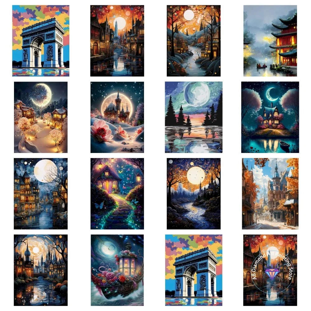 

Dark River Castle AB Diamond Painting Kit Square Round Diamond 5D DIY Mosaic Handmade Art Adult Exquisite Gift Crafts Home Decor