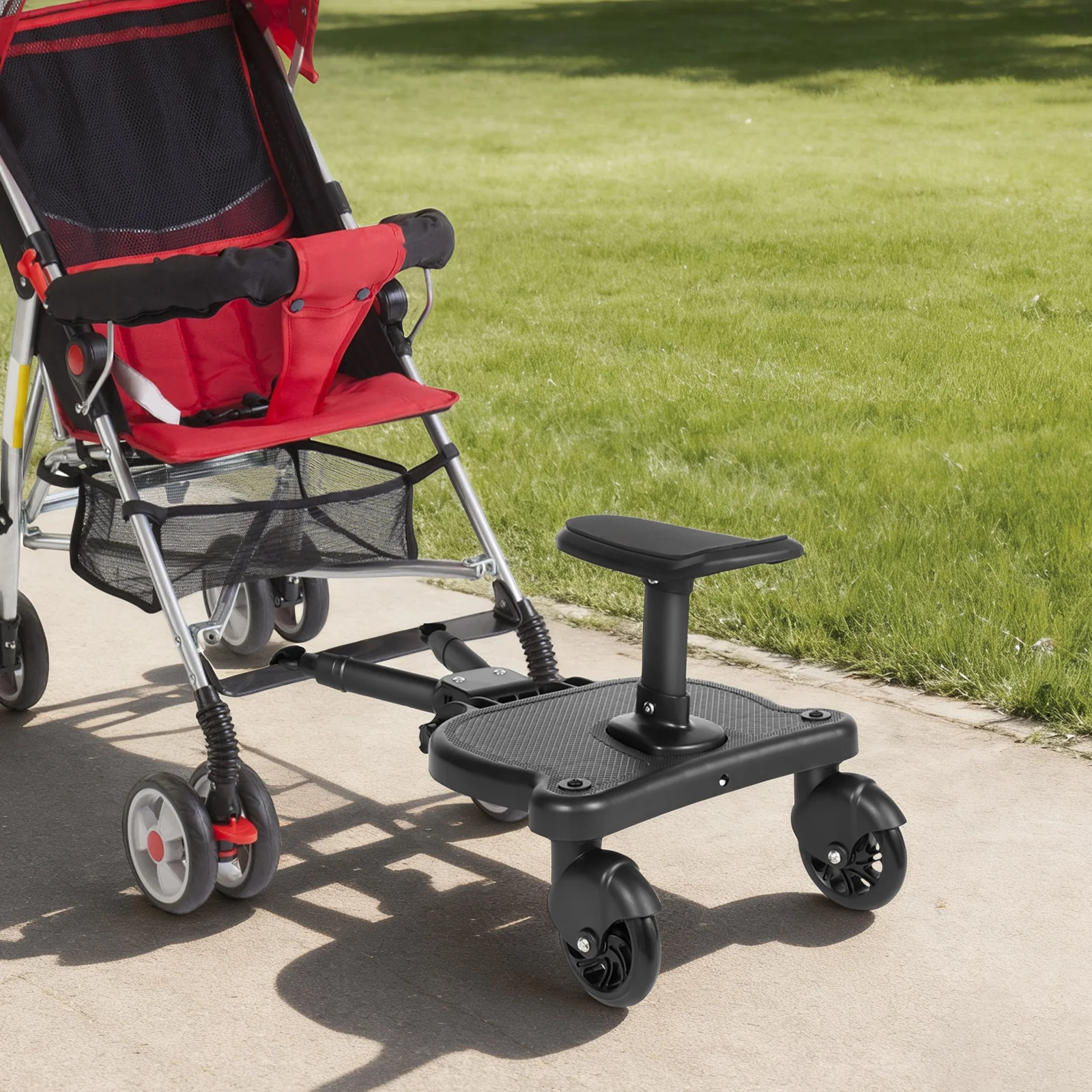 

Universal Stroller Footboard Adapter Pram Auxiliary Trailer Kids Standing Plate with Detachable Seat Load 55lb for 3-7 Years Old