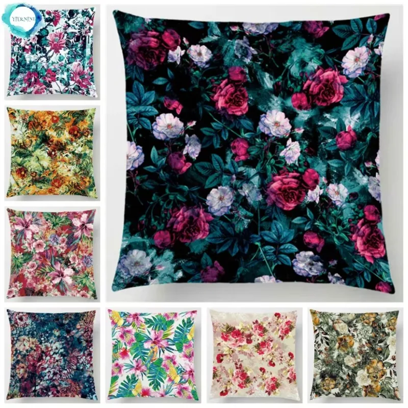 Prosperous Flower Pattern Polyester Decorative Cushion Cover Floral Throw Pillow Cover Home Decor Pillowcase Fundas De Cojin