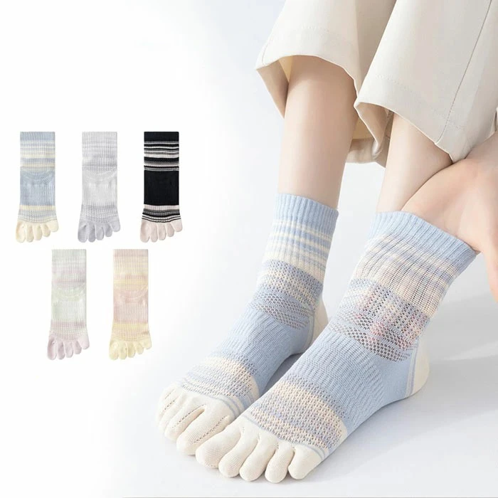 Calcetines de algodón de cinco dedos para mujer, deportivos, de verano, de malla, casuales, a rayas, delgados, suaves, tallas 5-9