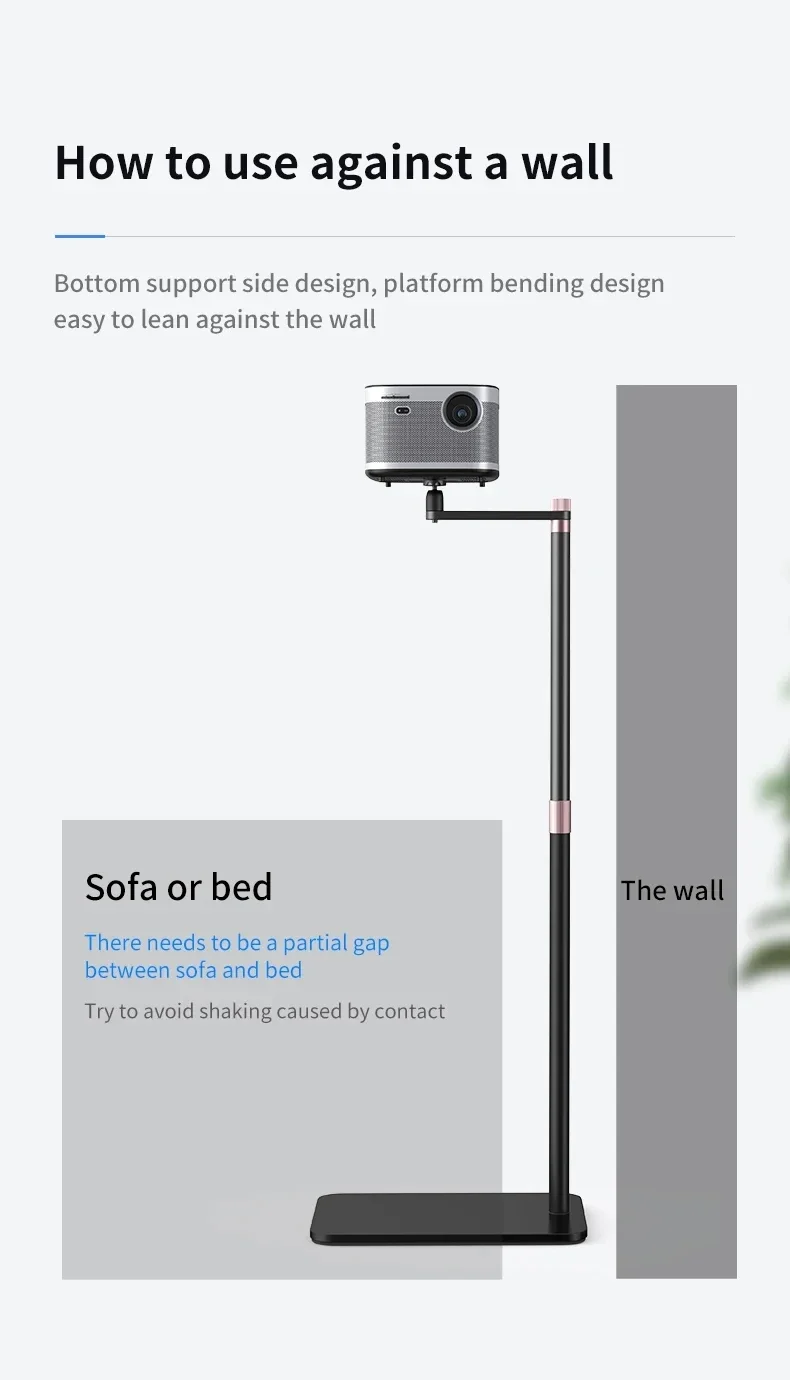 حامل دعم جهاز العرض الأرضي مع حامل صينية بزاوية قابلة للتعديل ودوران لرف عرض فيديو السينمائي المستقر #5