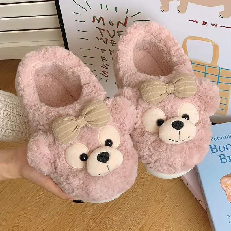 شباشب قطنية على شكل دب لطيف للنساء، ملابس خارجية للخريف والشتاء، غير قابلة للانزلاق، نعل سميك منزلي، مبطن بالصوف، مغلق من الخلف، أحذية قطنية دافئة #6