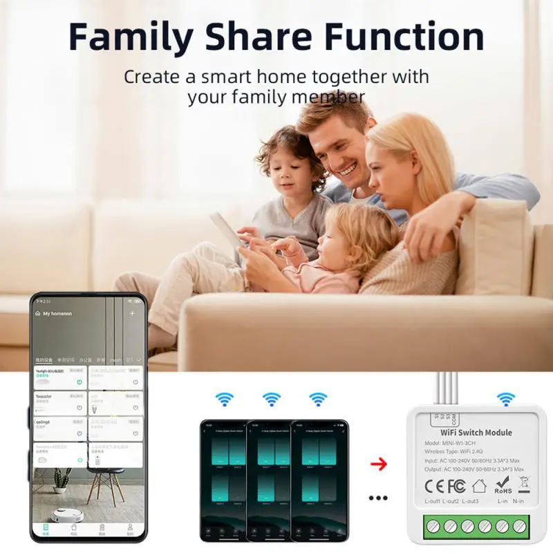 Tuya WiFi Smart Switch Module 2 Gang Dual Way Control Smart Life Remote Control Vias Alexa Google Home Alice Smart Home