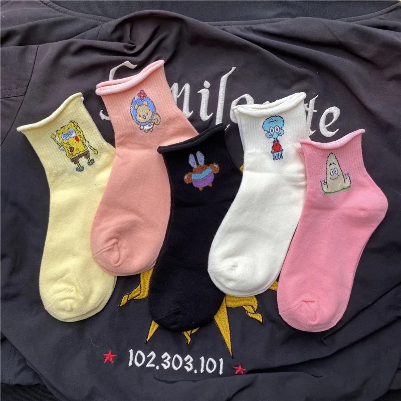 

Kawaii SpongeBob SquarePants Socks Couple Versatile Japanese Trendy College Style Anime Cartoon