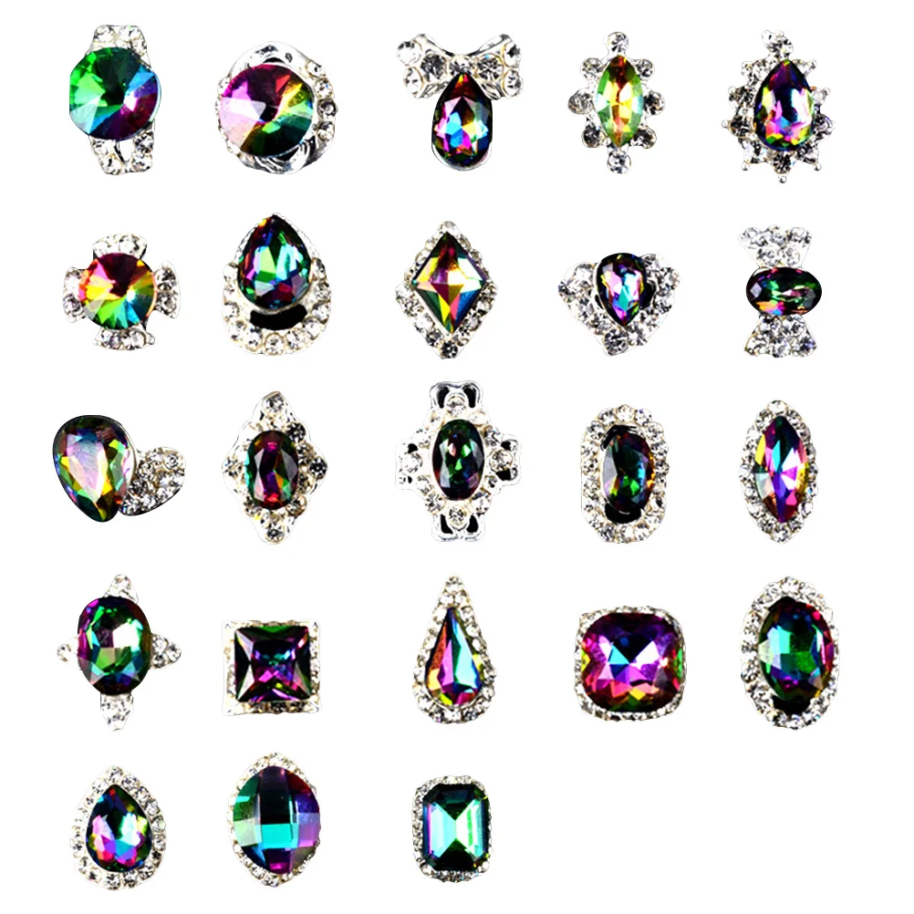 20Pcs Ab Diamond Nail Art Rhinestone Charm Transparent Crystal Nail Decoration DIY Multicolor Shaped Flame Drill for Nails