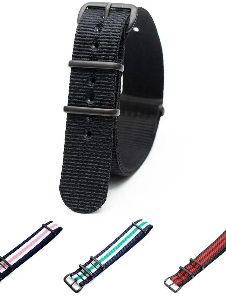 

black 18mm 20mm 22mm 24mm Silver rose gold, black flat and round Buckle Adjustable Soft Breathable Sports Nylon Strap