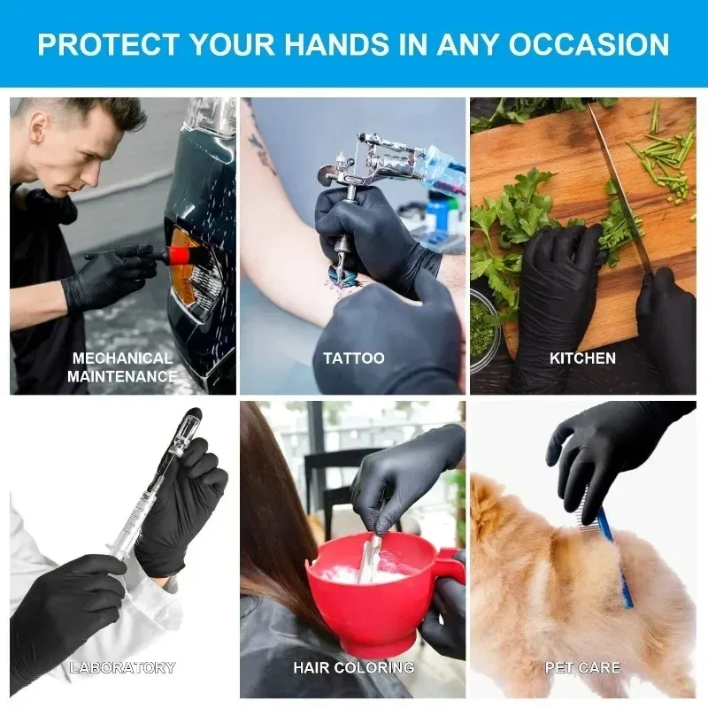 2/100PCS Black Nitrile Disposable Gloves for Kitchen Cooking Tools Housework Cleaning Garden Pet Care Car Industry Latex Gloves