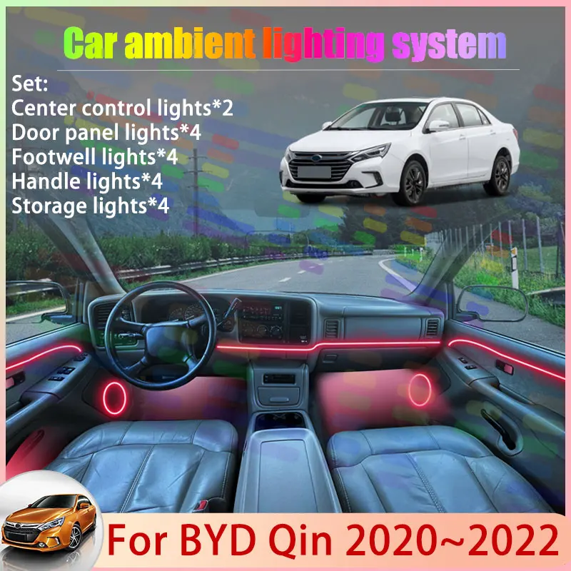 

Для BYD Qin EV DM-i PLUS 2020 2021 2022 2/24 в 1, автомобильная атмосферная лампа, RGB абажур, ансамбль, стример, атмосферный комплект, часть авто