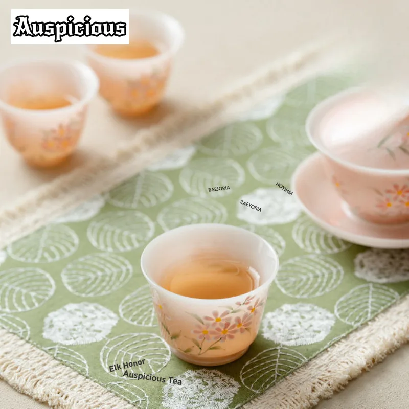 ZAEYORIA 100ml Ice Crystal Porcelain Pink Peach Teacup Antique Tea Bowl Set Of Cups Tea-tasting Smelling Cup Master Cups Tea