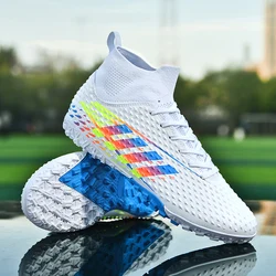 Men's Soccer Cleats Football Shoes with High-Tops Lace-Up Non-Slip Short Spikes Rubber Outsoles Indoor Firm Ground Turf Futsal C