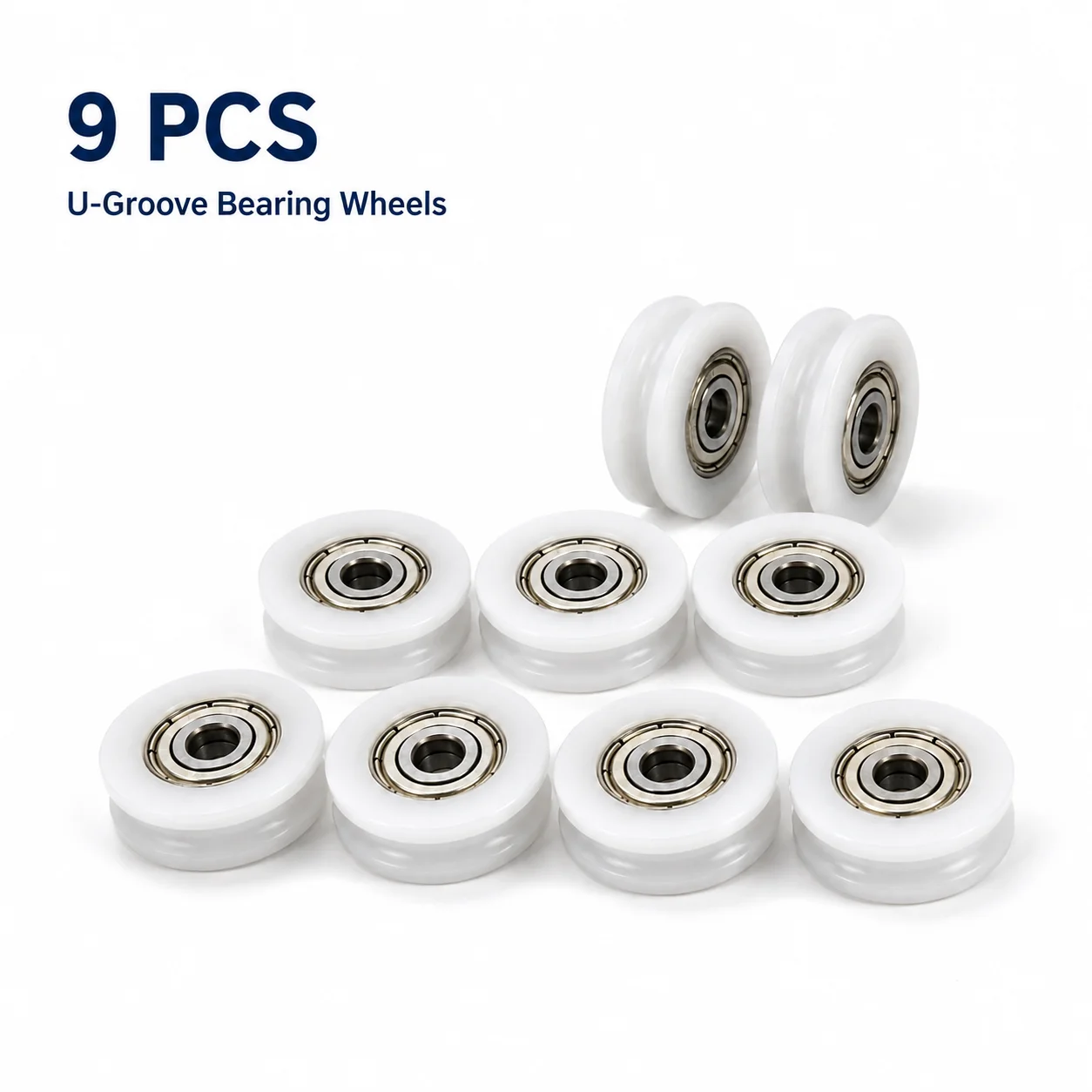 9Pcs Nylon U‑Groove Idler Roller, Low Noise Sealed Bearing Pulley for Sliding Hardware, Cabinet, Door, Window Guide Rail System
