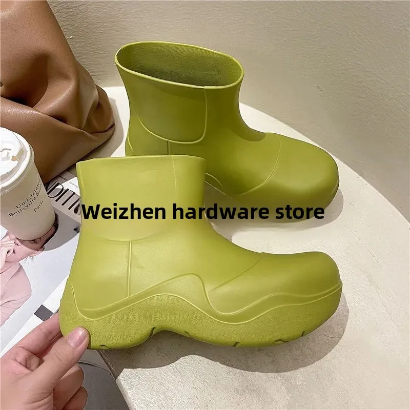 Fashionable Women's Oil Candy Color Rain Boots Short Boots Thick Bottom HBV Waterproof Rain Shoes Outerwear Footwear