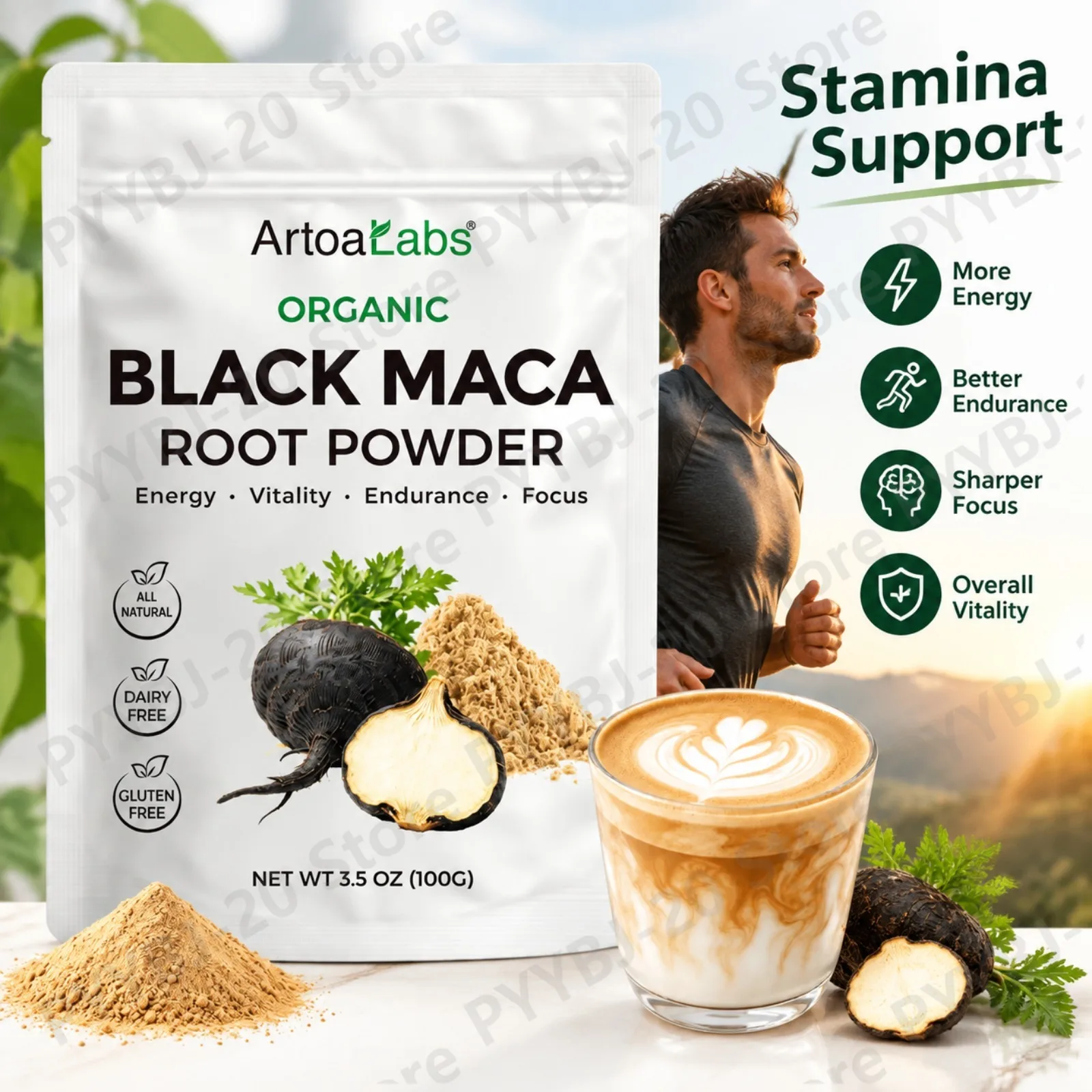 ArtoaLabs Endurance Support Powder Stamina Support Mental Focus Support with Black Maca Root Vitamin D Calcium Potassium 100g