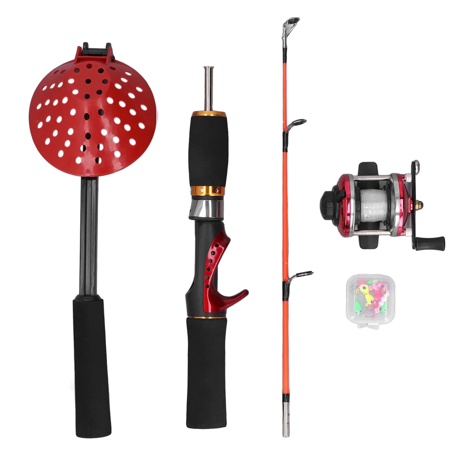 Winter Ice Fishing Rod Fishing Reel with Fishing Line Ice Fishing Hook Ice Scoop Combination Gear Set for Outdoor Fishing