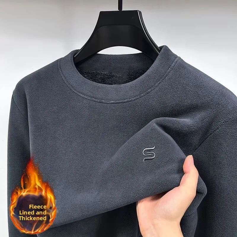 Winter Double-Sided Fleece round Neck Sweatshirt Thickened Warm Base Layer Shirt for plus Size Women Casual Comfortable Polye...