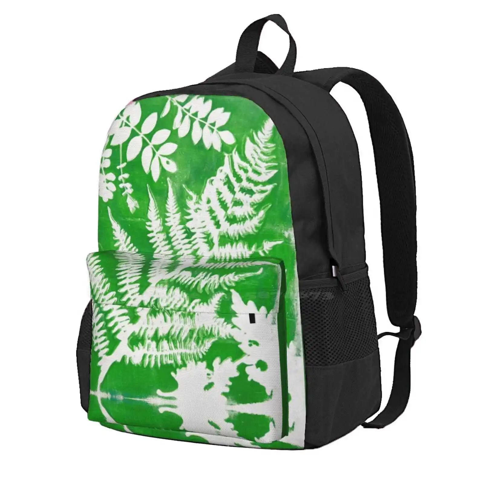 Nature'S Imprint Hot Sale Schoolbag Backpack Fashion Bags Plants Leaves Ferns Green White Negative Space Botany Flora Gelli