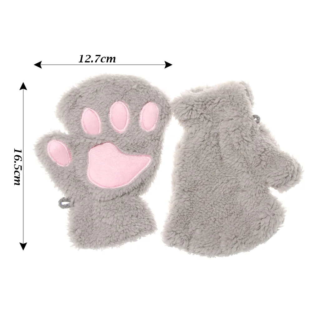 Children Cat Gloves Fashion Boys Girls Cat Claw Paw Plush Mittens Warm Soft Plush Short Fingerless Half Finger Winter Gloves