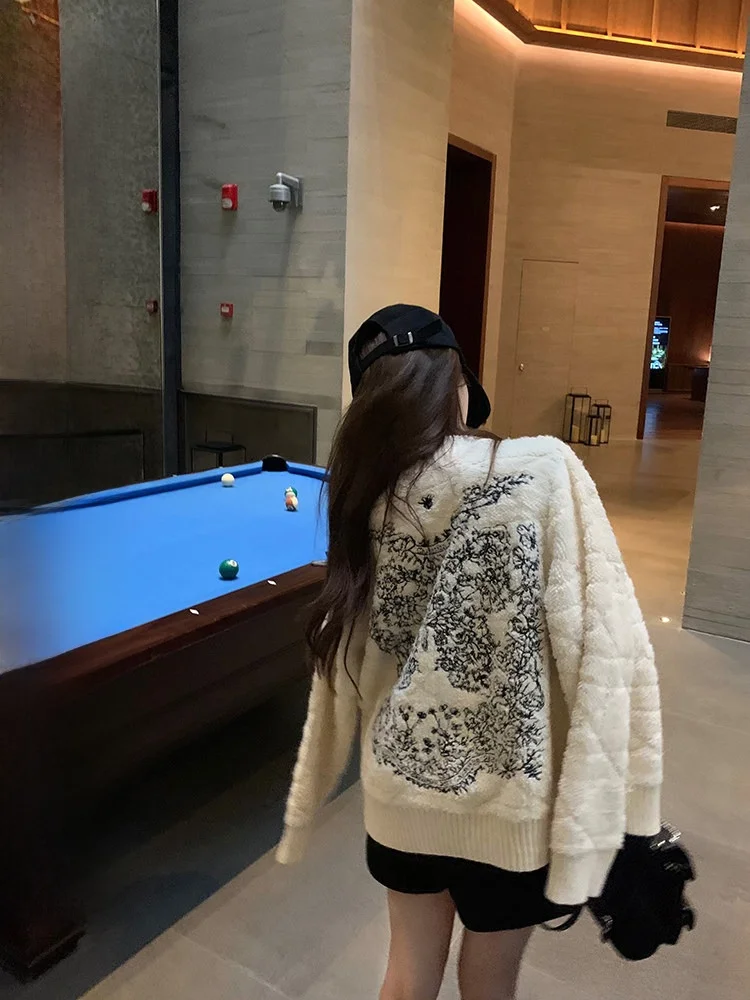 

OKMAOP женский облегающий мягкий свитер с вышивкой, пальто, осень-зима, высококачественный открытый кардиган Sli And Ele