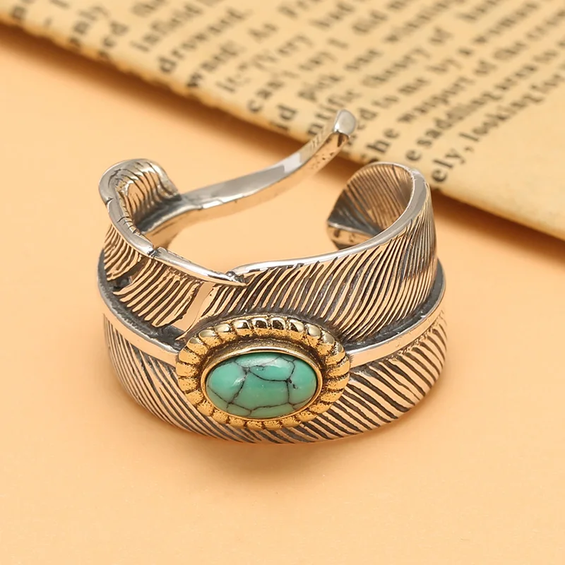 

Personalized feather ring, finely crafted turquoise jewelry wholesale s925 pure silver, internet famous live broadcast wholesale