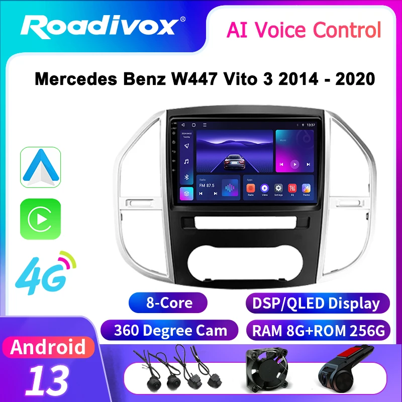 roadivox Android car radio for Mercedes Benz W447 Vito 3 2014 2020 GPS Navigation Multimedia Player tape recorder  carplay