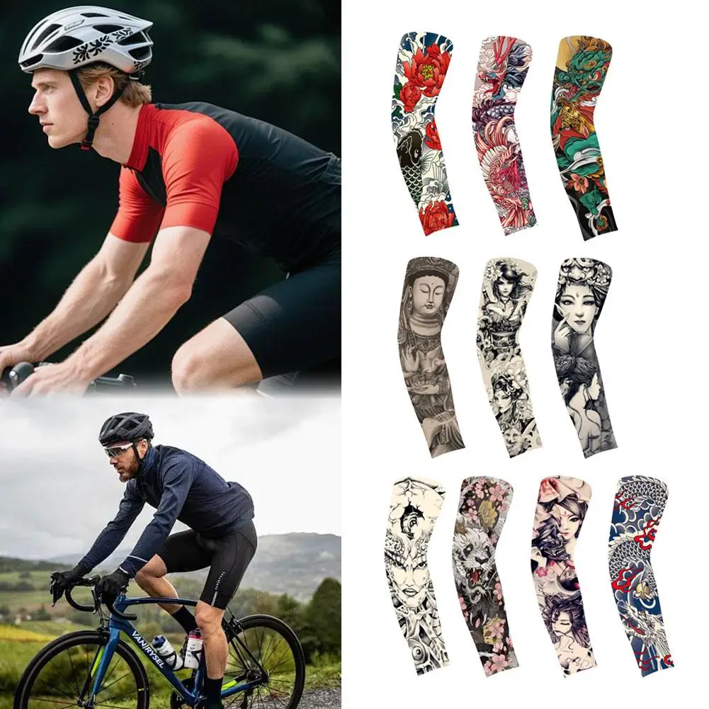 Cooling Arm Sleeves - Ice Silk UV Sun Protection for Outdoor Sports, Cycling Running Fishing - Tattoo Print Quick Dry Breathable