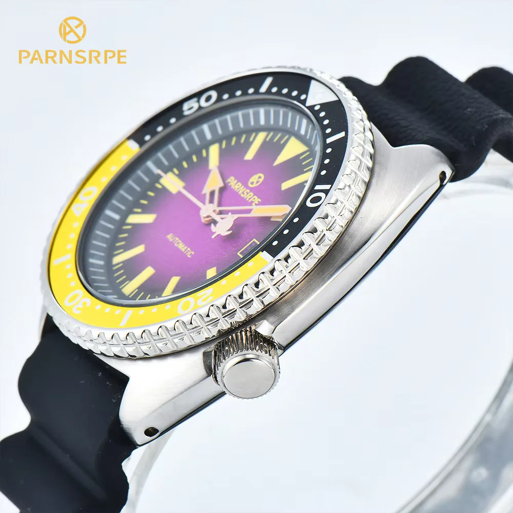 PARSRPE Luxury Abalone Diving Watch NH35 Automatic Movement Purple Clean Dial Men's Mechanical Watch