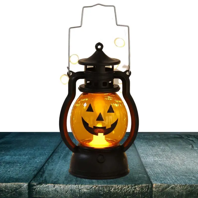 Halloween Jack-O-Lantern Outdoor Hanging Wind Lamp LED Flickering Flameless Candles Light Pumpkin Lantern For Garden Landscape