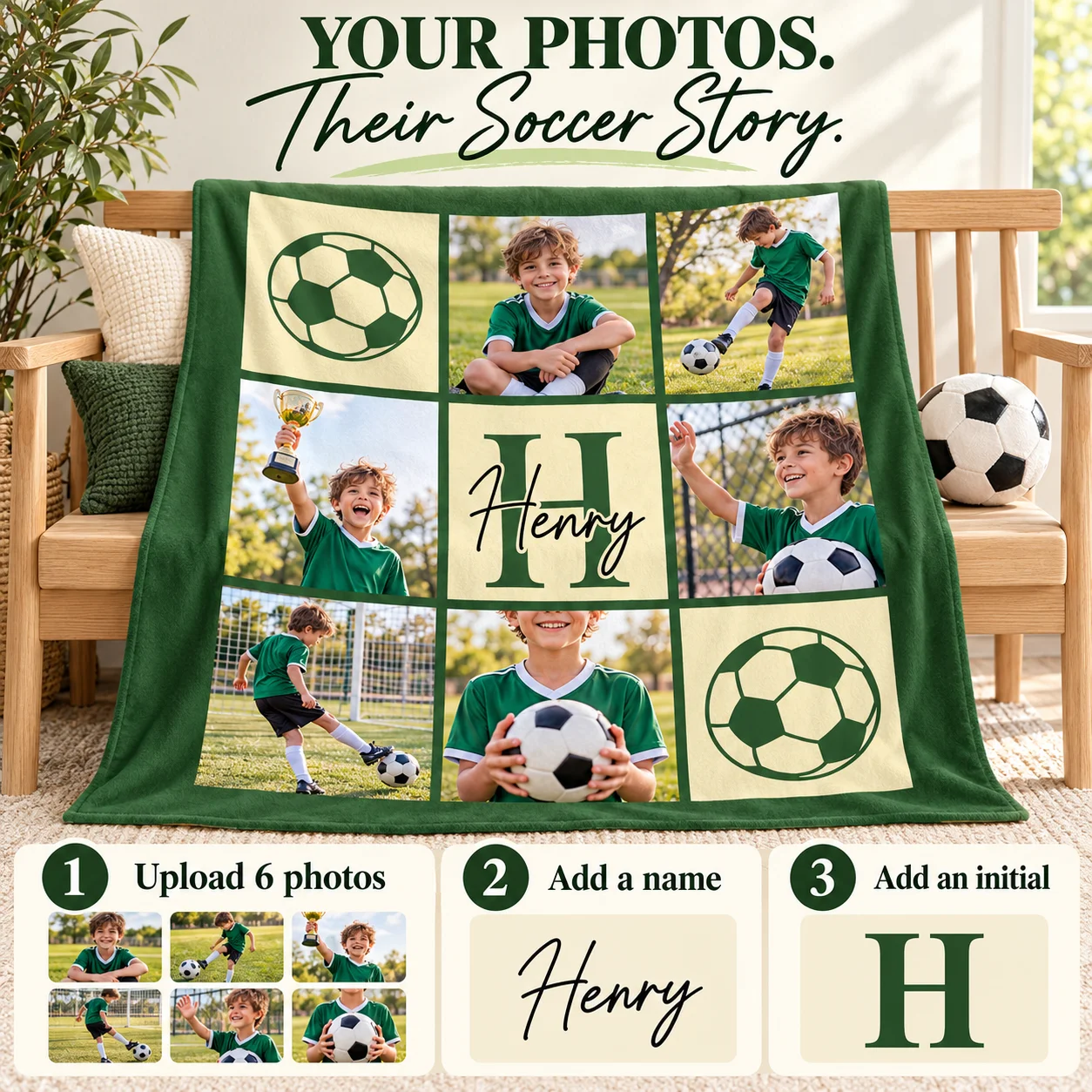 Personalized Ball Sports Photos Multicolor Soft Throw Blanket with Name and Initial Christmas Birthday Gift for Athletes Lovers