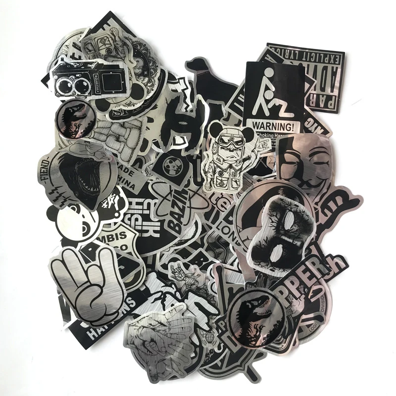 10/30/50/100PCS Imitating Metal Fashion Brand Logo Stickers Cool Cartoon Decals DIY Guitar Laptop Phone Waterproof Sticker Packs