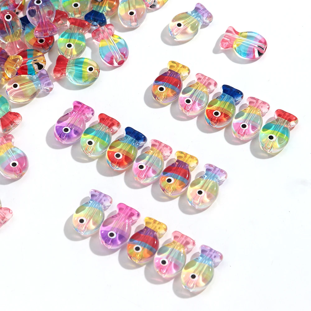 20pcs Transparent Colorful 13x20mm Cute Fish Acrylic Loose Spacer Beads for DIY Jewelry Charms Making Keychain Craft Accessories