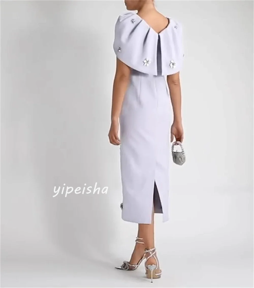 Abiti midi da sera su misura con scollo a V e paillettes con fiori in jersey personalizzati