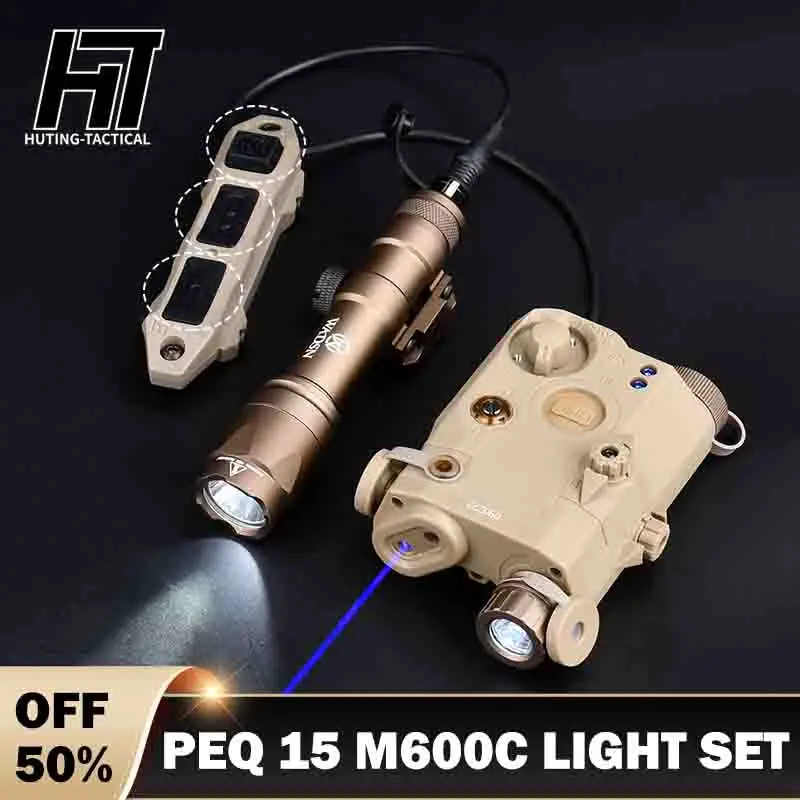 WADSN PEQ 15 Airsoft Red Green Blue Powerful Laser Dot IR Indicator Surefir M600 M600C Tactical Flashlight Dual Control Switch