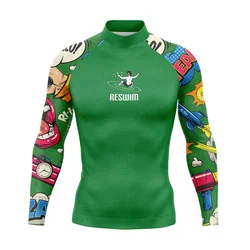 Funny Long Rash Guard Surf Swim T-shirt Summer Men's Diving Surfing Clothes Rashguard Swimwear Swimsuit Beach UV Protection Suit