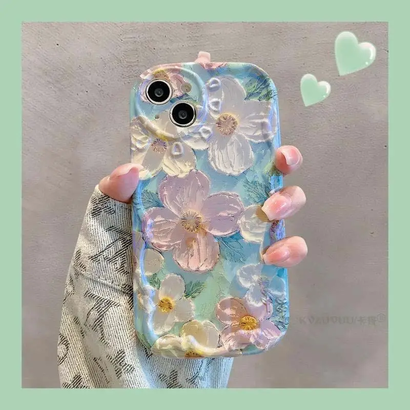 Oil Painting Flowers Phone Case For IPhone 15 Pro Max 14 11 12 13 Mini XR 6s 6 8 7 Plus X XS SE 2020 2022 Luxury TPU Soft Cover