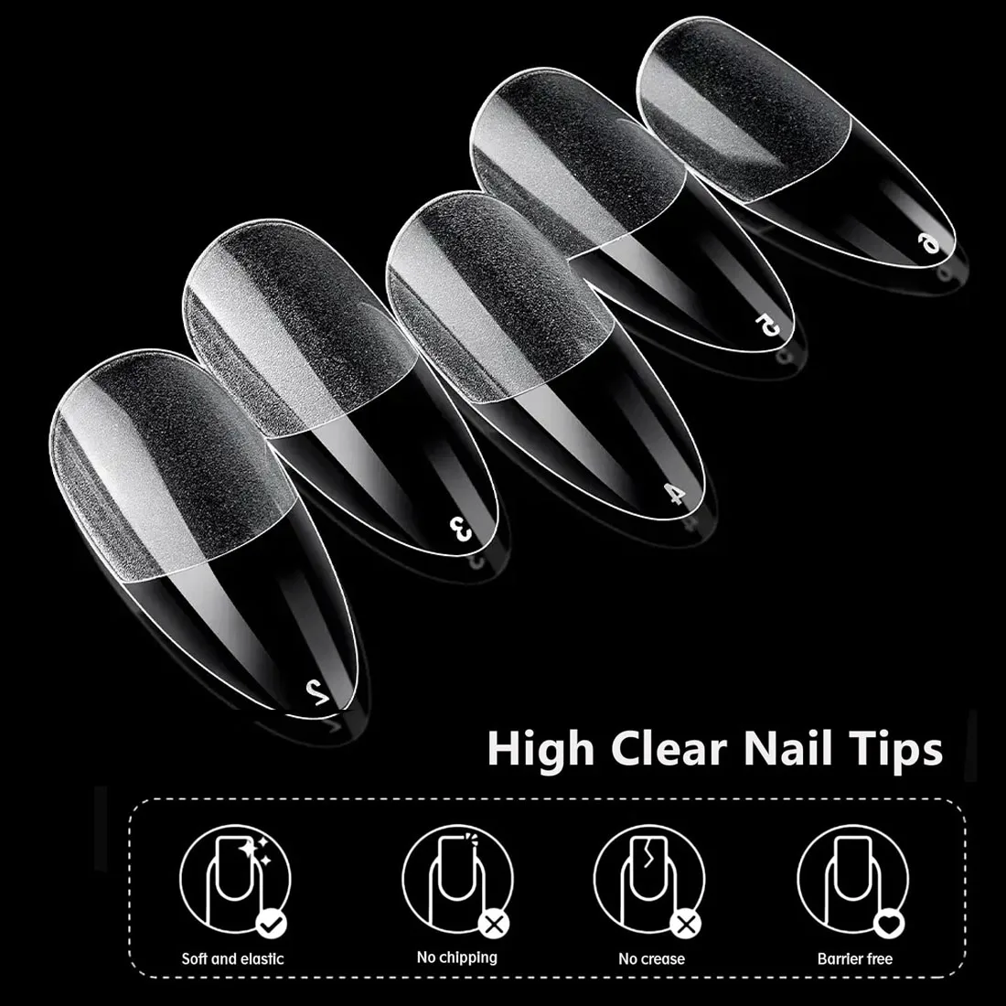 120PCS Clear Half Frosted Nails Tip Almond Acrylic Fake Nails Full Cover Artificial Nail Tips For Nail Salons and Nail Extension