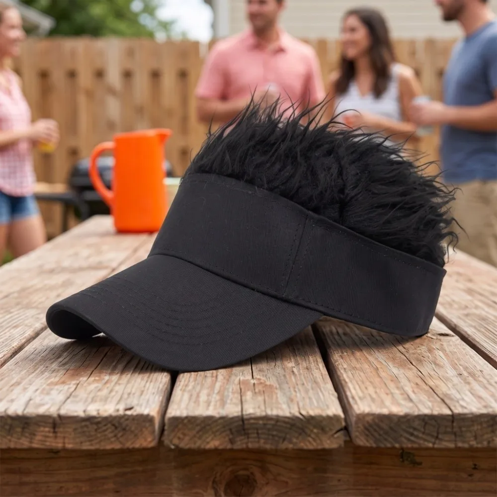 Black Integrated Wig Baseball Cap Polyester 28*16cm Funny Hip Hop Wig Duckbill Hat Novelty Cosplay Party Headwear