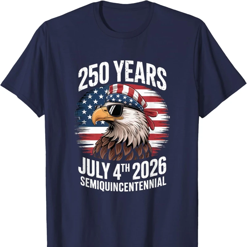 250 سنة 4 يوليو الولايات المتحدة الأمريكية شبه المئوية النسر للجنسين القطن تي شيرت طاقم الرقبة قصيرة الأكمام المحملة جميع المواسم لينة بلايز عادية