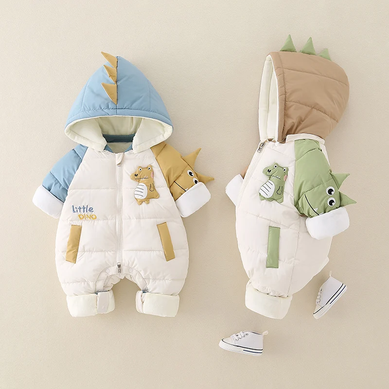 Thickened Winter Outfit Baby Romper with Hat Cotton Jacket Cartoon Design Indoor Outdoor Clothes for Newborns Soft Cotton