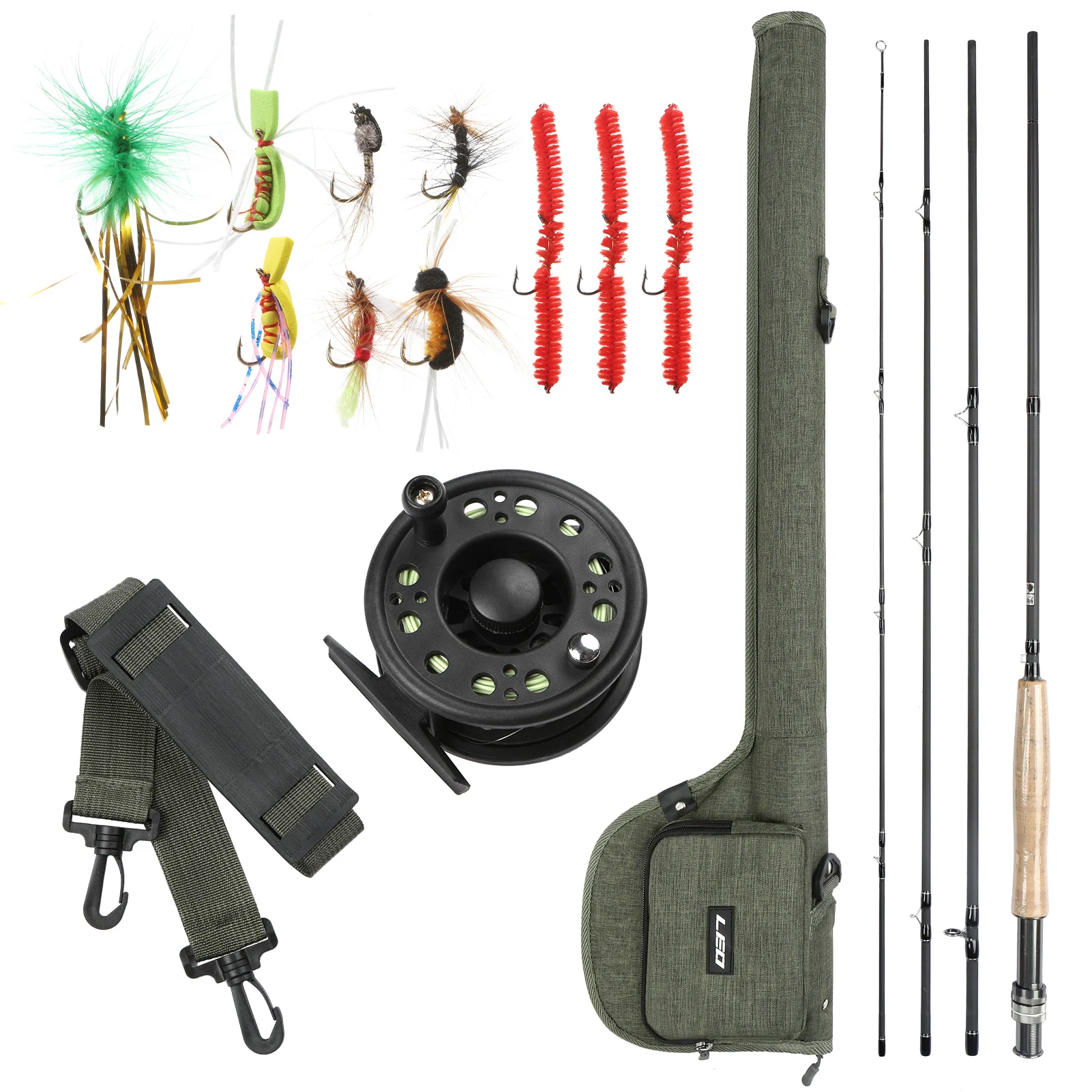 LEO Fishing Bag 9' Fly Fishing Rod and Reel Combo with Carry Bag 10 Flies Complete Starter Package Fly Fishing Rod Bag Kit