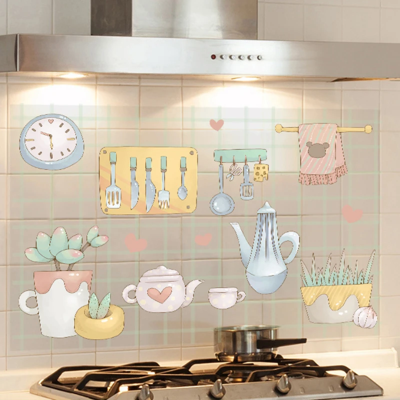

High Temperature Resistant Kitchen Wall Self-Adhesive Kitchen Oil-Proof Stickers Heat-Resistant Wall Sticker Home Decorations