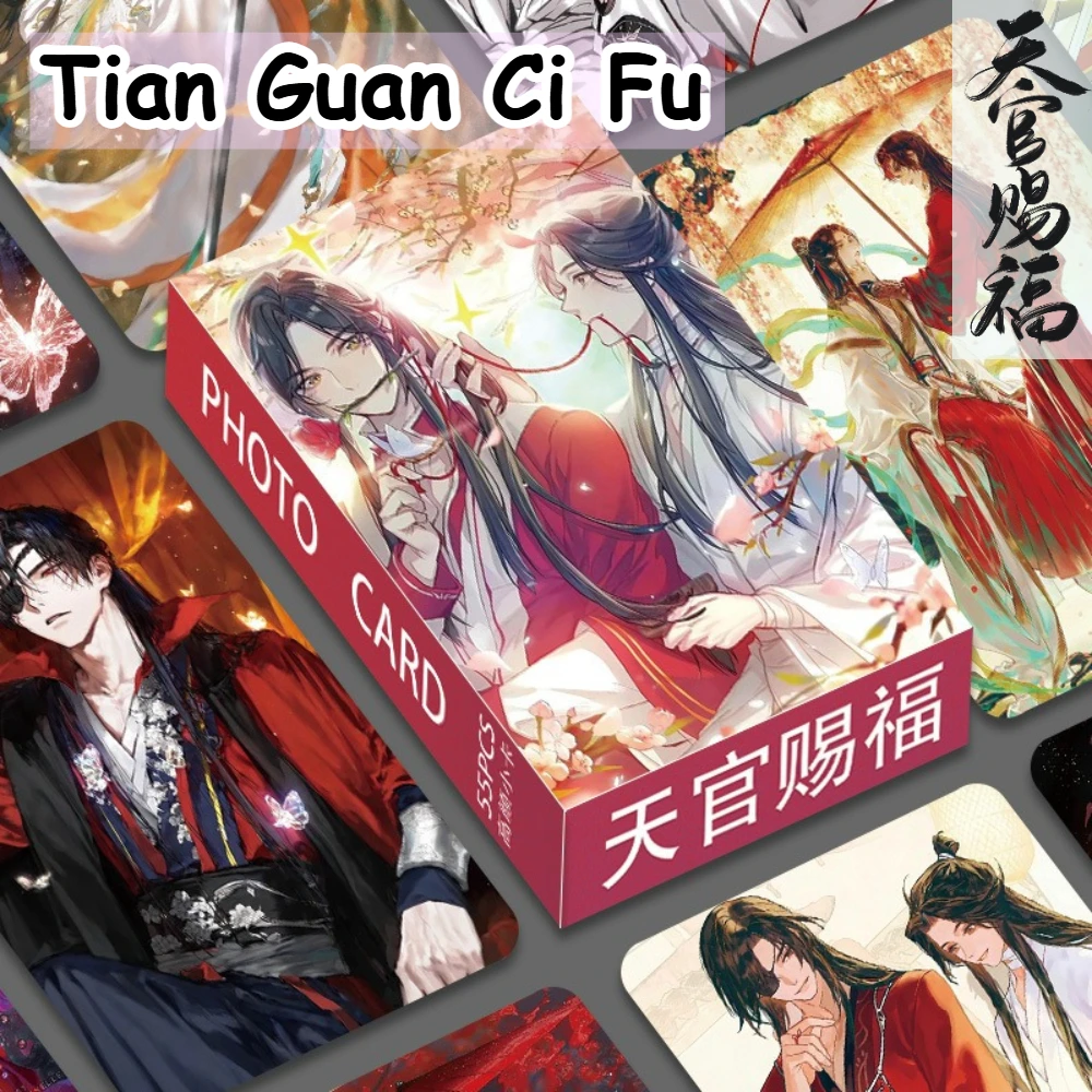 55Pcs Tian Guan Ci Fu Anime Merch Small Card Xie Lian Hua Cheng Postcard Anime Illustration Set Collectible Cards Gift for Fans